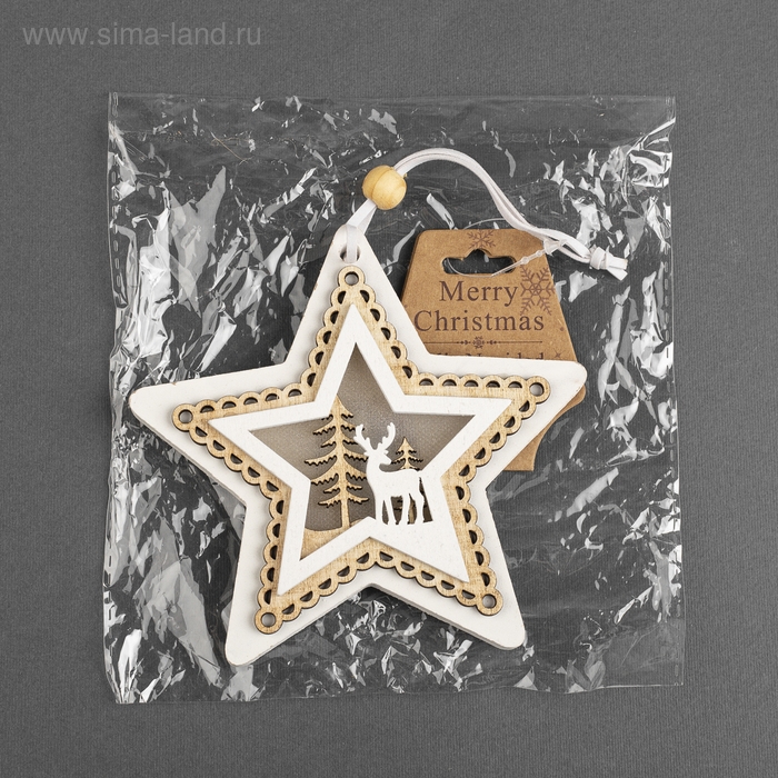 Ёлочная игрушка «Звезда с оленем», от батареек, свечение тёплое белое Ёлочная игрушка «Звезда с оленем», от батареек, свечение тёплое белое