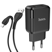 Сетевое зарядное устройство Hoco N7, 2 USB - 2.1 А, кабель microUSB 1 м, черный