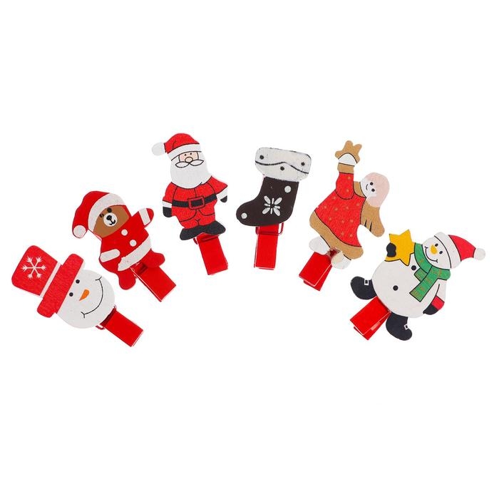 Декоративные прищепки "Всё что нужно в новый год" набор 6 шт. МИКС