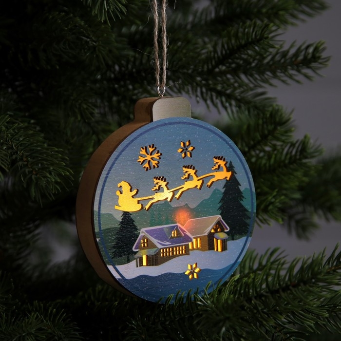 Ёлочная игрушка «Новогодняя ночь», от батареек, свечение тёплое белое Ёлочная игрушка «Новогодняя ночь», от батареек, свечение тёплое белое