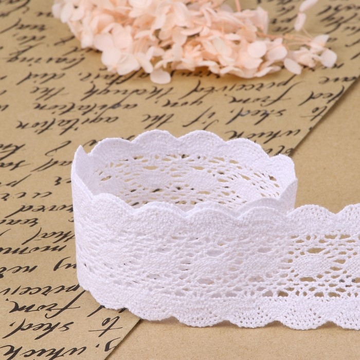 Кружево вязаное, 50 мм × 10 ± 1 м, цвет белый Кружево вязаное, 50 мм × 10 ± 1 м, цвет белый