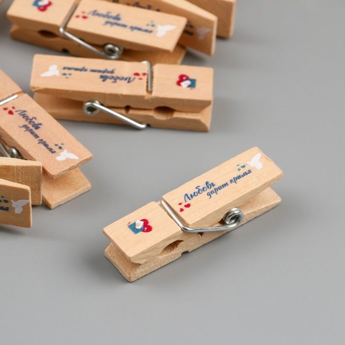 Декор для творчества дерево Декор для творчества дерево "Прищепка - Любовь дарит крылья" набор 10 шт