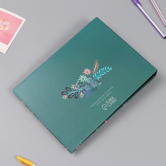 Фотоальбом 25 листов (наклейки+кольца)  Фотоальбом 25 листов (наклейки+кольца) "Цветочный. Цветы & ты" 19х27х3 см