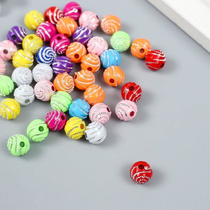 Бусины для творчества пластик Бусины для творчества пластик "Шарик. Блестящая спираль" набор 20 гр d=1 см