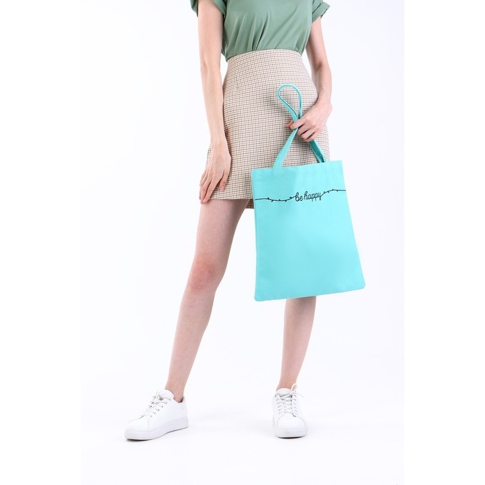 Шопер детский для девочки Be happy, 35 х 0,5 х 40 см, вышивка, бирюзовый Шопер детский для девочки Be happy, 35 х 0,5 х 40 см, вышивка, бирюзовый