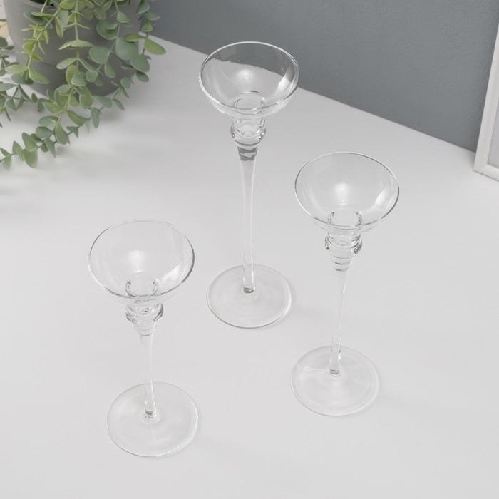 Подсвечник стекло набор 3 шт Подсвечник стекло набор 3 шт "Тет-а-тет" высота 26см, 23 см, 20 см