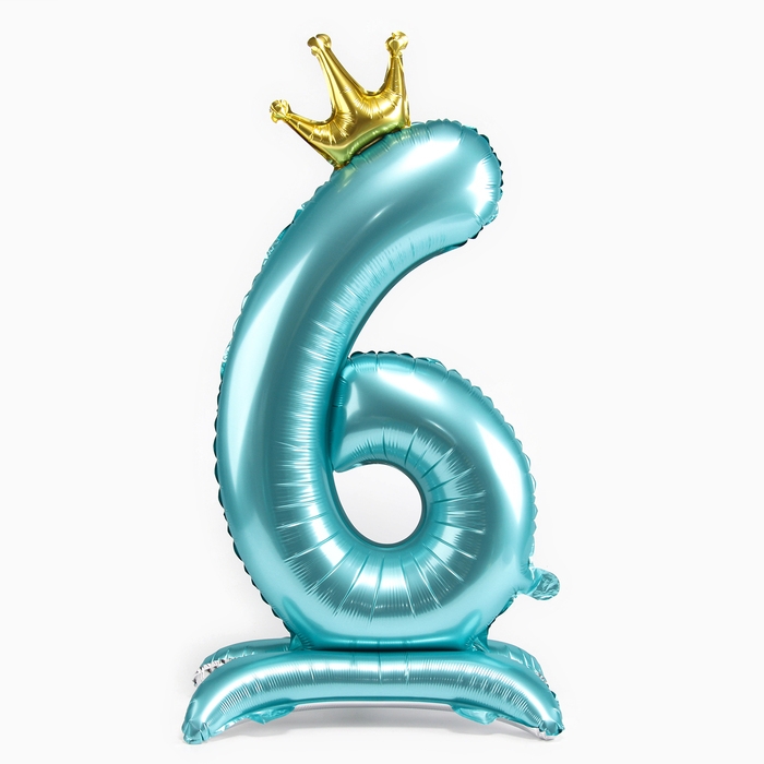 Шар фольгированный 42" &laquo;Цифра 6 с короной&raquo; на подставке, цвет голубой