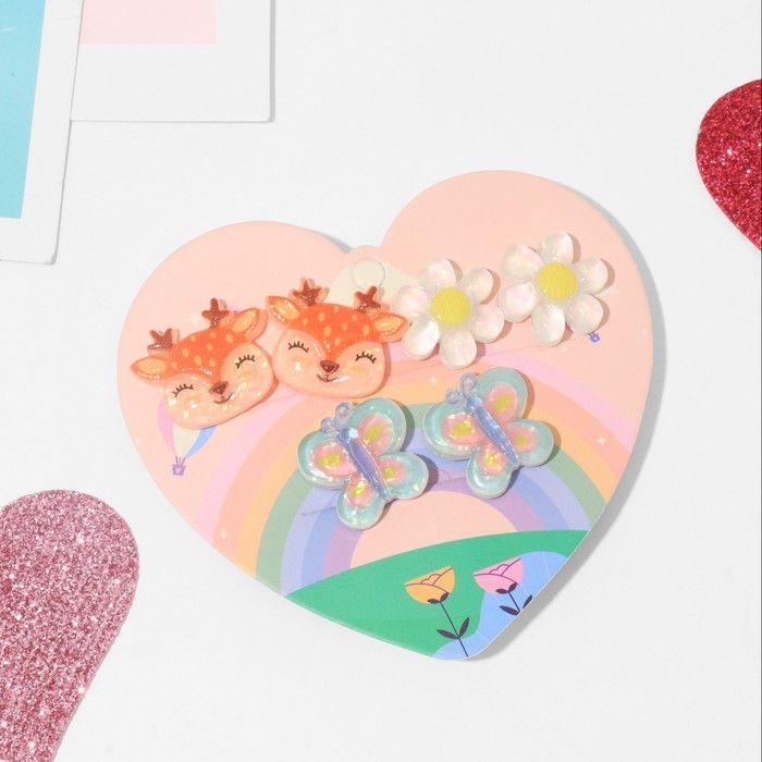 Набор клипс детских (3 пары) «Выбражулька» лесная сказка, цветной Набор клипс детских (3 пары) «Выбражулька» лесная сказка, цветной