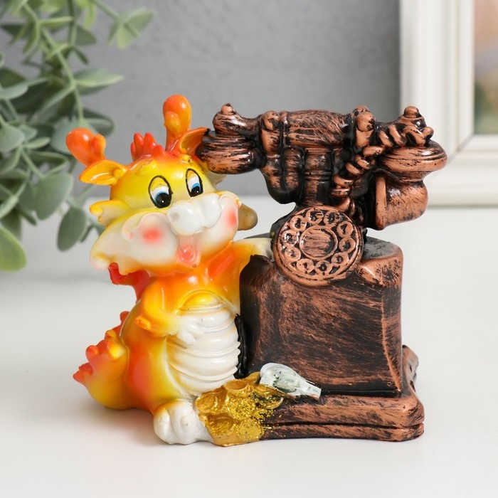 Копилка полистоун Копилка полистоун "Огненный дракоша с ретротелефоном" МИКС 11х7х10,5 см