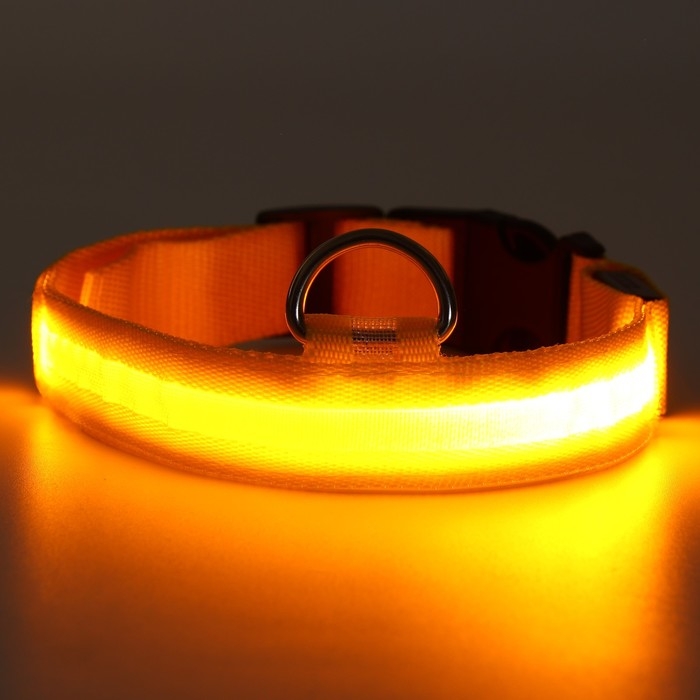 Ошейник с подсветкой размер L, ОШ 45-52 х 2,5 см 3 режима свечения жёлтый Ошейник с подсветкой размер L, ОШ 45-52 х 2,5 см 3 режима свечения жёлтый