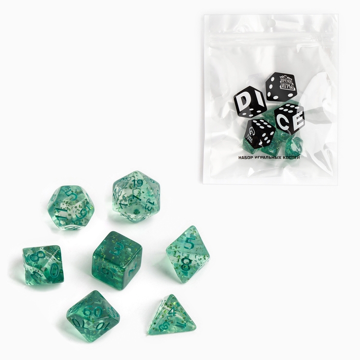 Набор кубиков для D&D (Dungeons and Dragons, ДнД) Набор кубиков для D&D (Dungeons and Dragons, ДнД) "Время игры", серия: D&D, 7 шт, бирюзовые