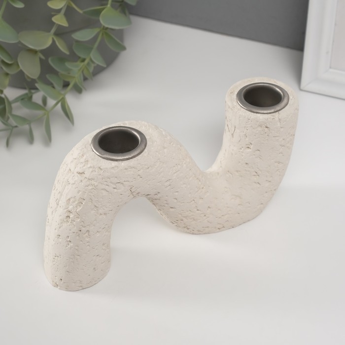 Подсвечник гипс, металл на 2 свечи Подсвечник гипс, металл на 2 свечи "Абстракция. Волна" d=2,5 см 3,5х16,5х8,7 см