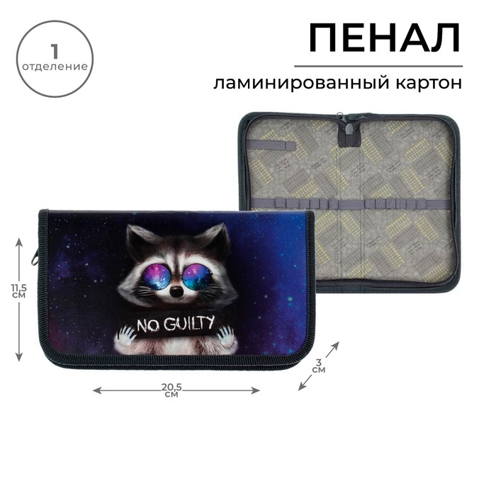 Пенал 1 секция 115 х 205 х 30 мм, Calligrata Пенал 1 секция 115 х 205 х 30 мм, Calligrata "Енот", ламинированный картон