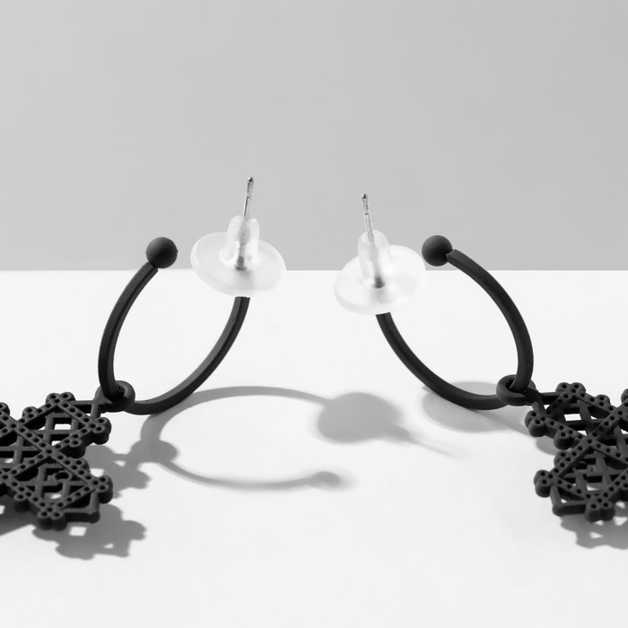 Серьги эмаль «Крестик» ажурный, цвет матовый чёрный Серьги эмаль «Крестик» ажурный, цвет матовый чёрный