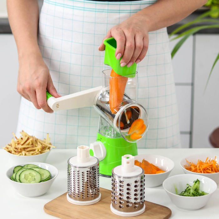 Овощерезка механическая Доляна Mandoline Slicer, 3 насадки, цвет зелёный Овощерезка механическая Доляна Mandoline Slicer, 3 насадки, цвет зелёный
