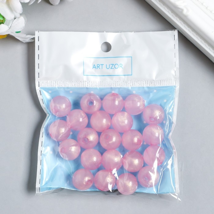 Бусины пластик Бусины пластик "Шарики розовые с блёстками" светятся в темноте набор 20 гр d=1,2 см