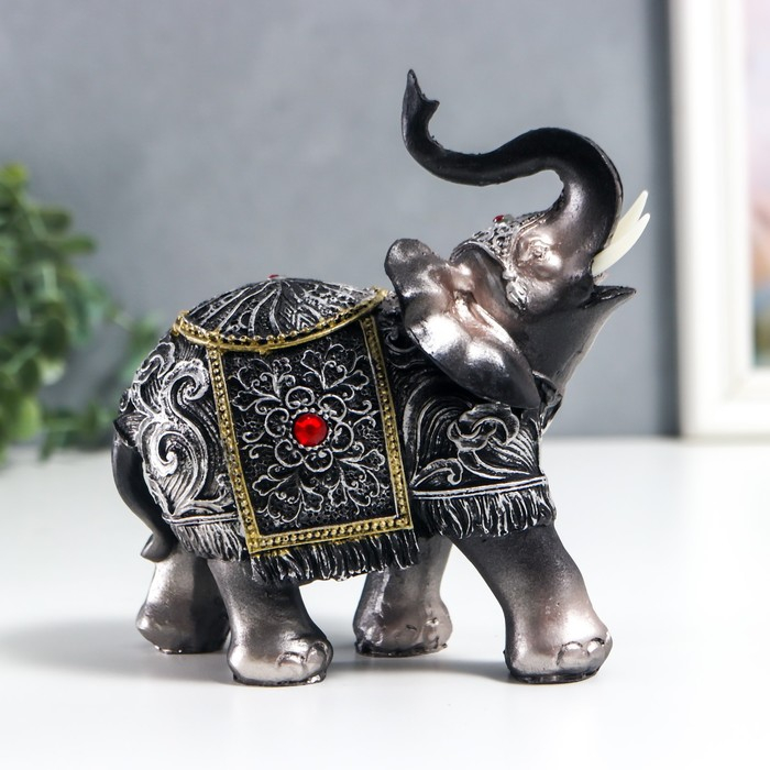 Сувенир полистоун Сувенир полистоун "Слон серебристый в попоне с узорами и стразой"МИКС 15х14х7 см