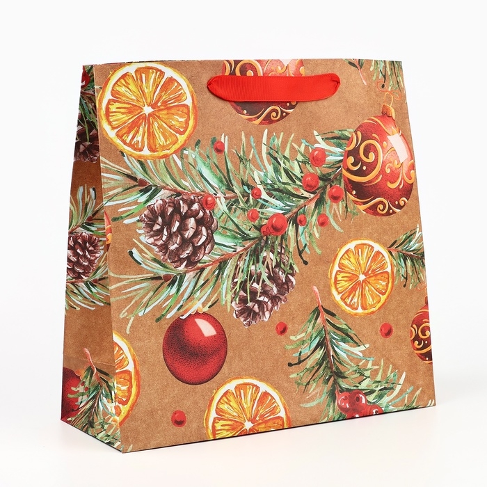 Пакет подарочный новогодний крафтовый квадратный «Новогоднее настроение», 30 х 30 х 12 см, Новый год Пакет подарочный новогодний крафтовый квадратный «Новогоднее настроение», 30 х 30 х 12 см, Новый год