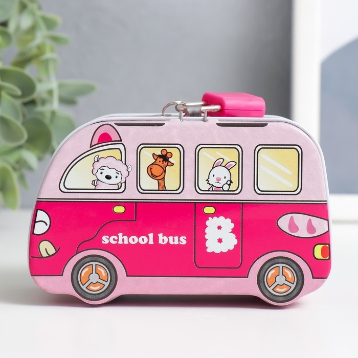Копилка металл с замочком Копилка металл с замочком "Звери в автобусе" МИКС 11х5,5х6,7 см