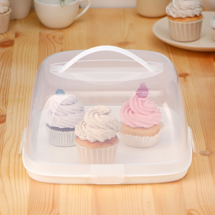 Тортовница с защёлками, 28&times;28 см, цвет белый