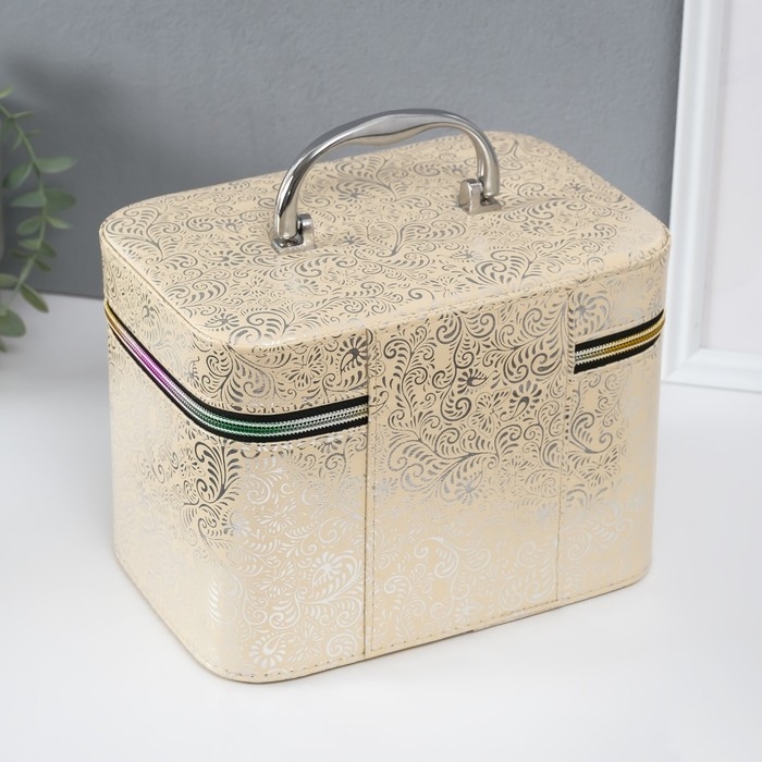 Шкатулка кожзам с зеркалом Шкатулка кожзам с зеркалом "Узоры, бабочки" беж н-р 3 шт 19х10,5х10,5 21х13х14 15х23х17см