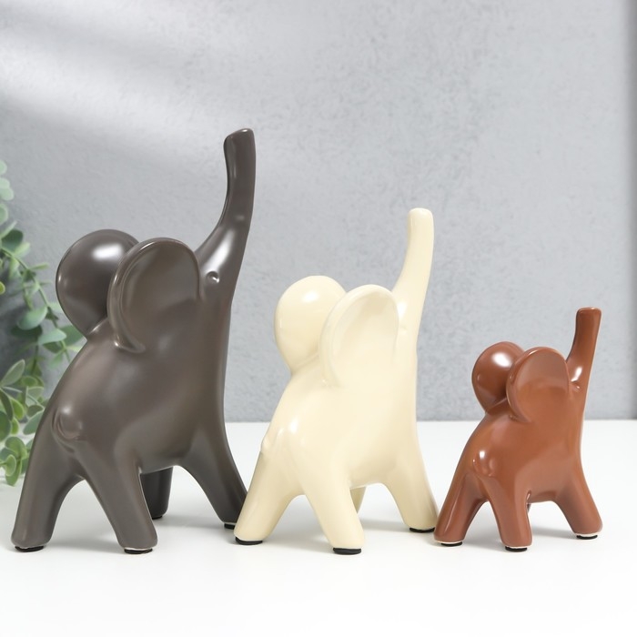Сувенир керамика Сувенир керамика "Слоники в кофейных тонах" набор 3 шт 9х5х11; 10х6х15,5; 14,5х7х19,5см
