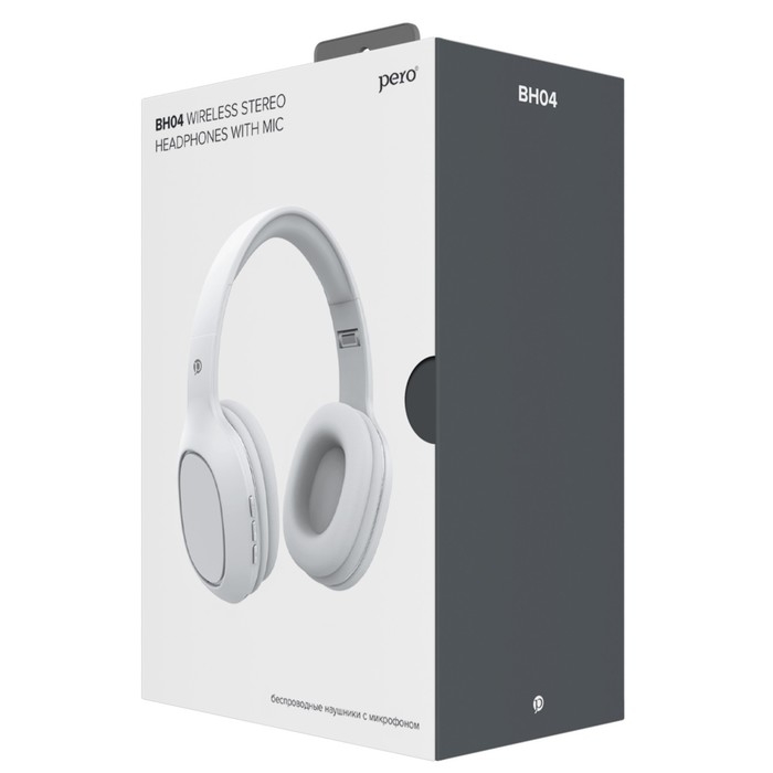 Наушники PERO BH04, беспроводные, полноразмерные, микрофон, 400 мАч, до 20 часов, белые