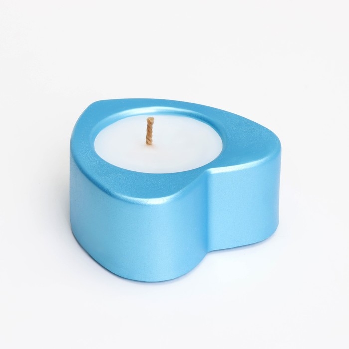 Свеча  Свеча "Сердце малое. Мрамор" в подсвечнике из гипса, 7х3см,голубой