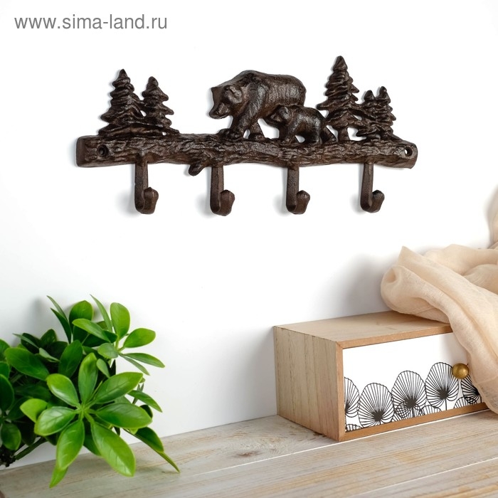 Крючки декоративные металл Крючки декоративные металл "Медведь с медвежонком в лесу" 14,5х33х2,5 см