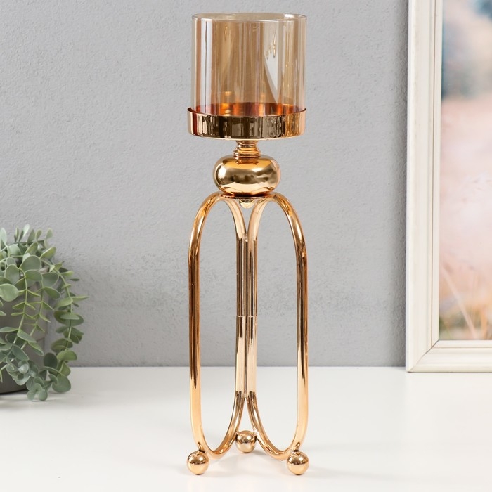 Подсвечник металл Подсвечник металл "Тициния" золото d=4,5см 11х11х40 см