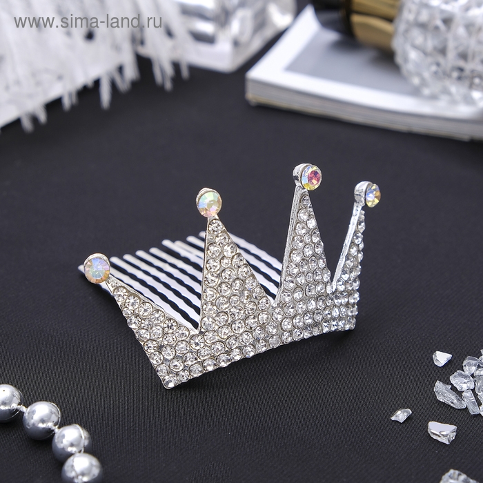 Диадема для волос Диадема для волос "Королевская особа" стразы, 3,5х7,5 см, серебро