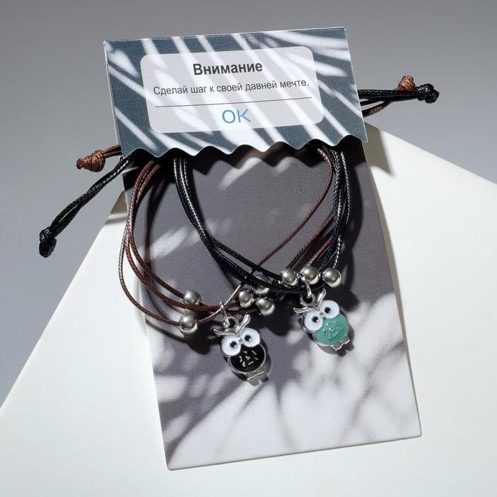 Браслеты «Неразлучники» совы, цвет чёрно-коричневый, L=12,5 см
