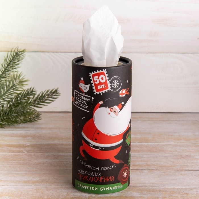 Салфетки бумажные в тубусе «Новый год! В поиске приключений», 50 шт, двухслойные