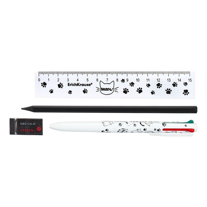 Пенал мягкий 1 отделение, 210 x 80 x 40 мм, Calligrata, с наполнением 4 предмета, универсальный, Пенал мягкий 1 отделение, 210 x 80 x 40 мм, Calligrata, с наполнением 4 предмета, универсальный, "Кот"