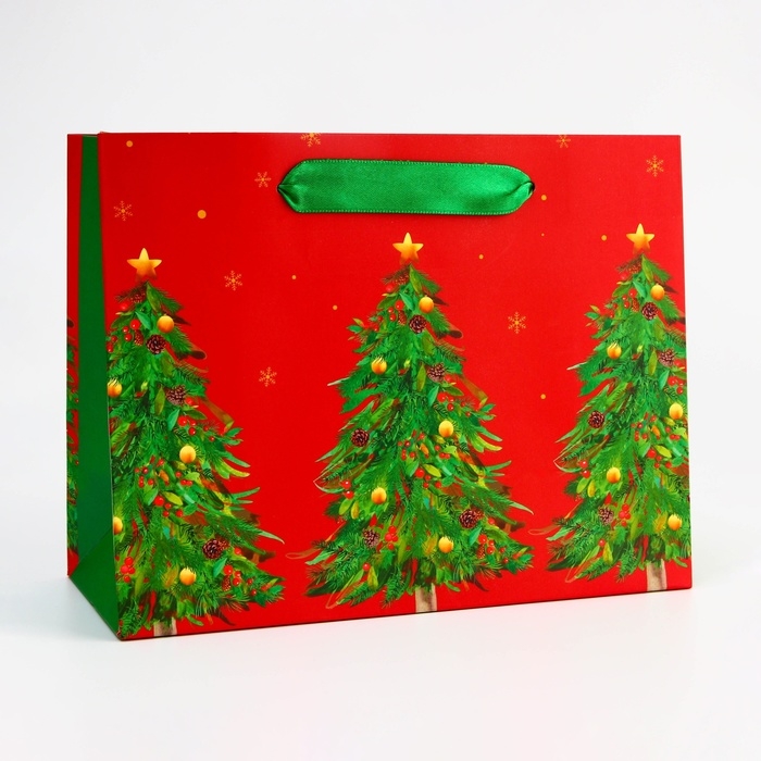 Пакет подарочный новогодний ламинированный Пакет подарочный новогодний ламинированный "Ёлки", 23 х 17,8 х 9,8 см.