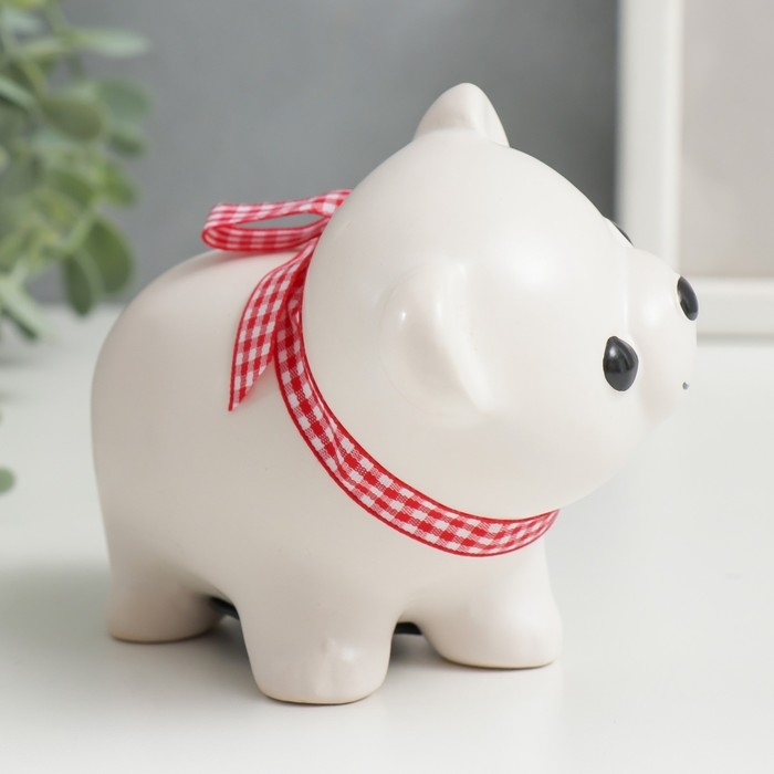 Копилка керамика Копилка керамика "Белый мишка с бантом" 10х11х6,3 см