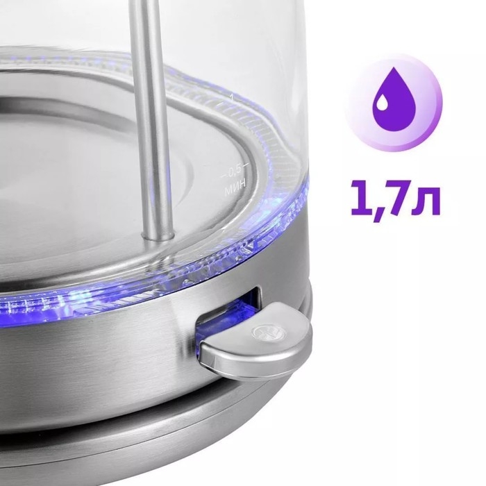 Чайник электрический Kitfort КТ-6630, стекло, 1.7 л, 2200 Вт, серебристый Чайник электрический Kitfort КТ-6630, стекло, 1.7 л, 2200 Вт, серебристый