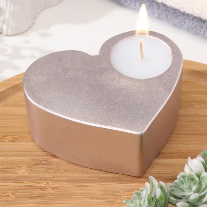 Свеча  Свеча "Сердце большое. Мрамор" в подсвечнике из гипса,10,5х9х4,5см,шампань