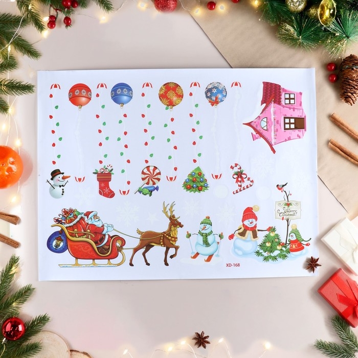 Наклейки на окна Наклейки на окна "Новогодние" украшения, 54х72 см