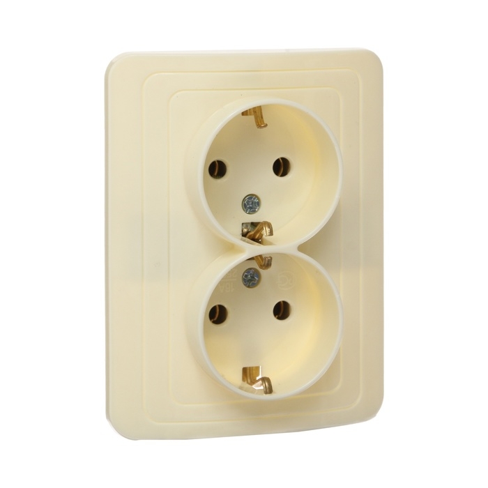 Розетка двухместная Luazon Lighting  Розетка двухместная Luazon Lighting "Орион", 16 А, скрытая, с з/к, бежевая