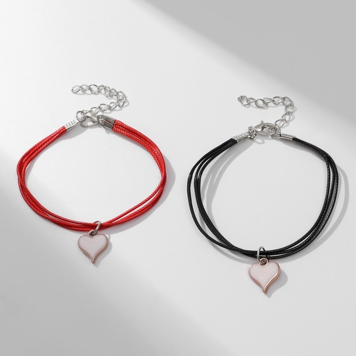 Браслеты «Неразлучники» сердце, цвет чёрно-красный, L=17 см