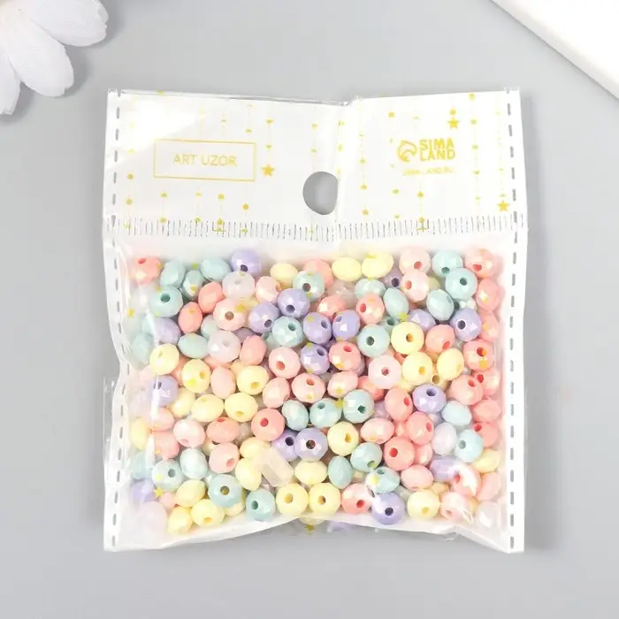 Бусины для творчества пластик Бусины для творчества пластик "Колечко кристалл с гранями" жемчужные н-р 20гр 0,4х0,6х0,6 см 78771