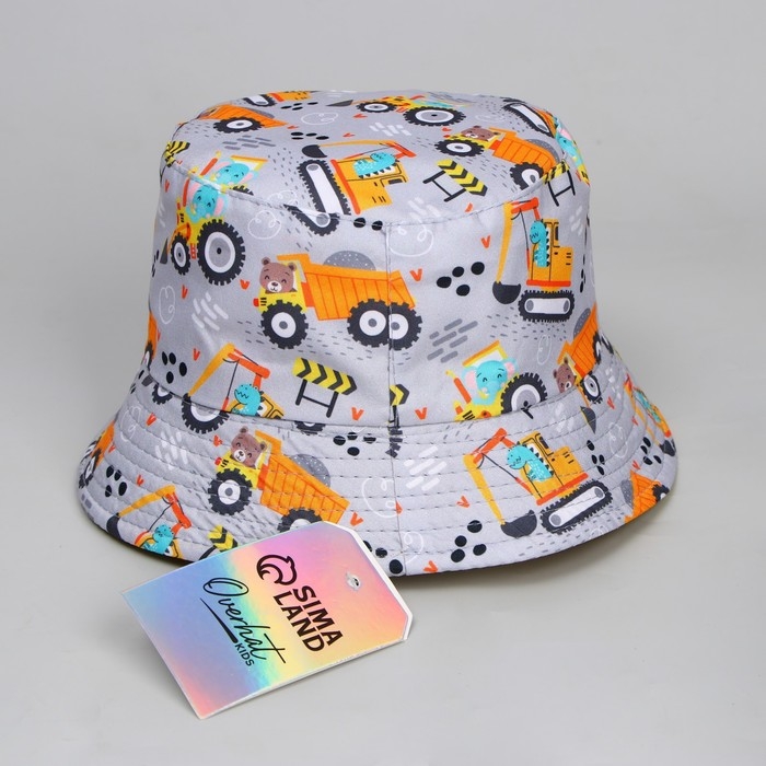 Панама детская для мальчика «Трактор», цвет серый, р-р 52-54