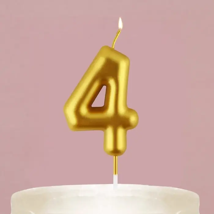 Свеча для торта, цифра &laquo;4&raquo;, золото, 9,5 х 4 см