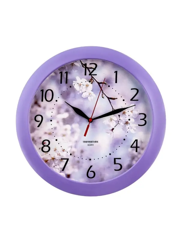 Часы настенные, серия: Цветы, &laquo;Цветущее дерево&raquo;, плавный ход, d=29 см, сиреневый обод