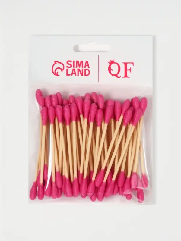Ватные палочки на деревянной основе, 7 см, 64 шт., розовые