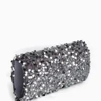 Сумка-клатч вечерняя на магните, на цепочке, с пайетками, серебристая