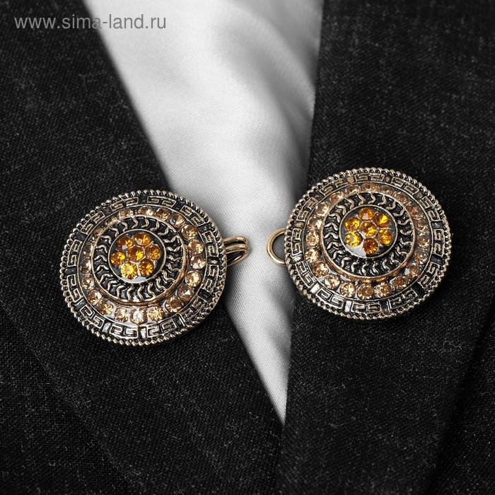 Зажим для кардигана «Круг» в орнаментах, цвет коричневый в чернёном золоте Зажим для кардигана «Круг» в орнаментах, цвет коричневый в чернёном золоте