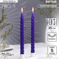 Набор свечей витых, 2.2&times;25 см, лакированная 2 шт., фиолетовый