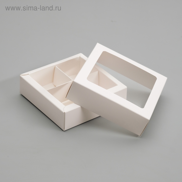 Коробка для конфет 4 шт, с окном, белая 12,5 х 12,5 х 3,5 см Коробка для конфет 4 шт, с окном, белая 12,5 х 12,5 х 3,5 см
